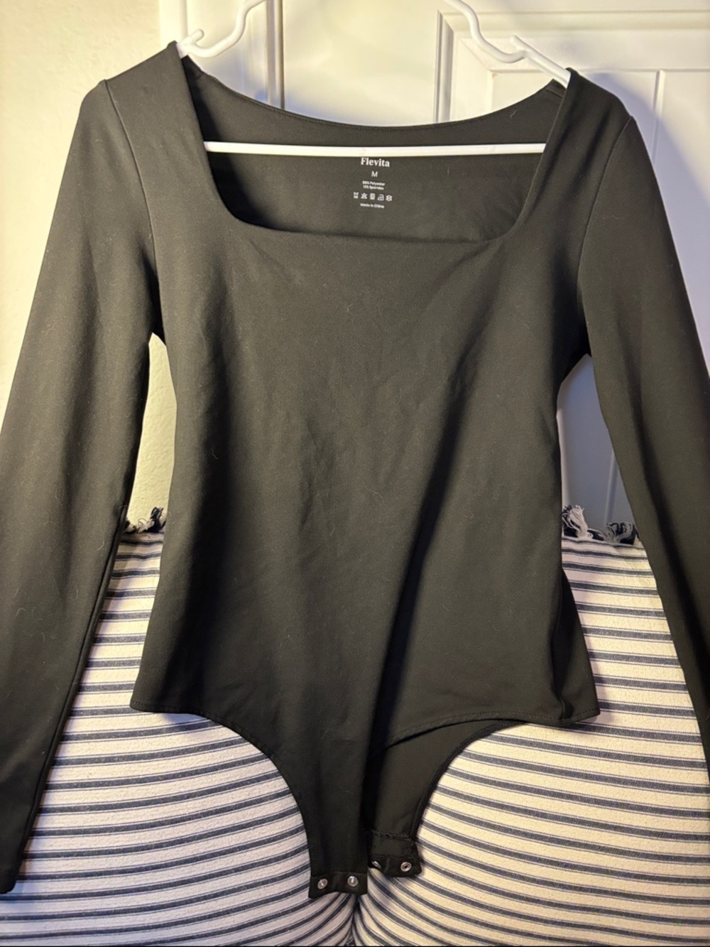 Black Long-Sleeve Square Neck Bodysuit